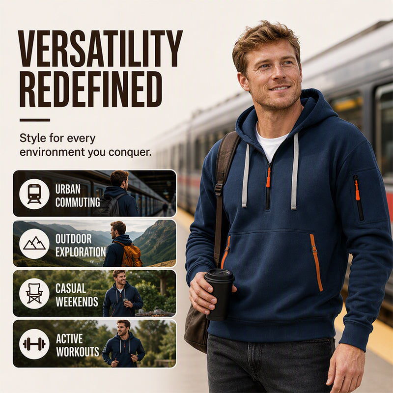 Men's Casual Sports Hoodie with Quarter Zip