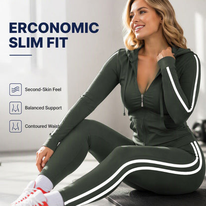 Women's Striped Zip-Up Hoodie & Pants Set