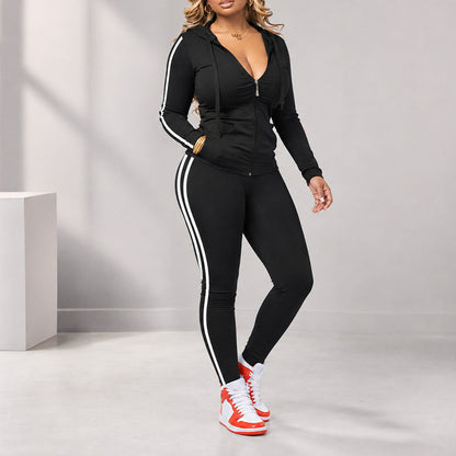Women's Striped Zip-Up Hoodie & Pants Set