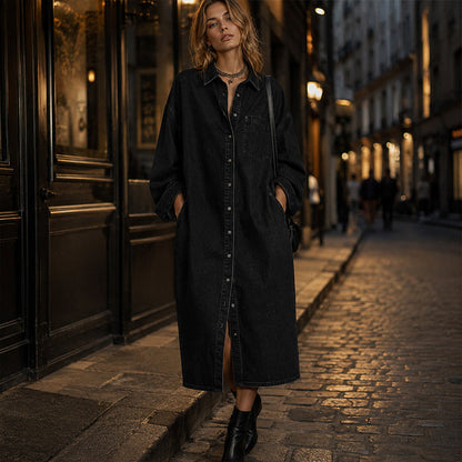 Women's Casual Loose Denim Shirt Dress