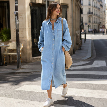 Women's Casual Loose Denim Shirt Dress