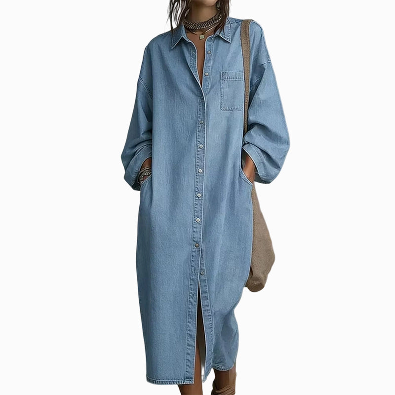 Women's Casual Loose Denim Shirt Dress
