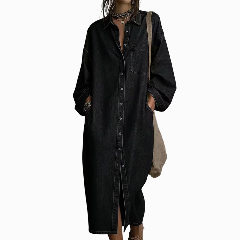 Women's Casual Loose Denim Shirt Dress