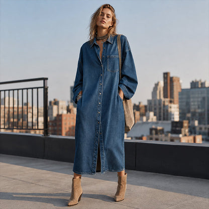 Women's Casual Loose Denim Shirt Dress