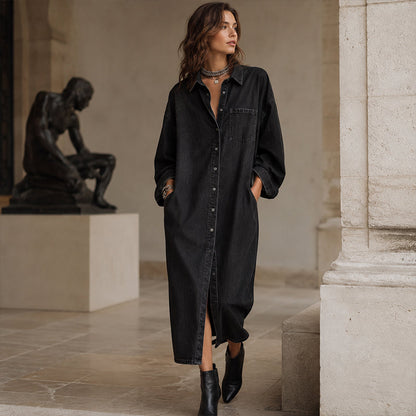 Women's Casual Loose Denim Shirt Dress