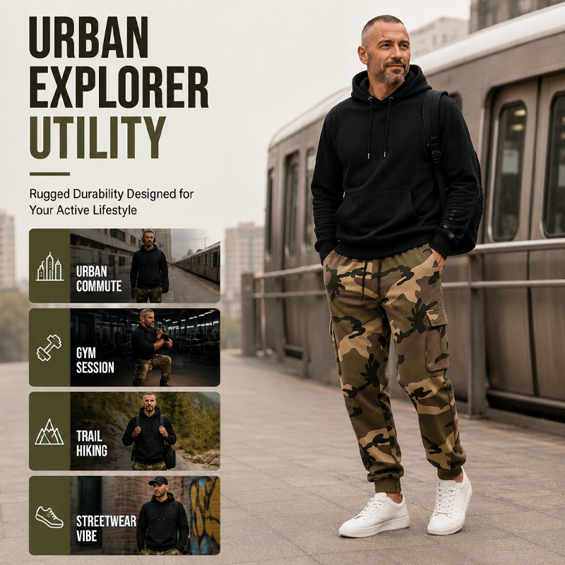 Men's Camouflage Drawstring Athletic Cargo Pants