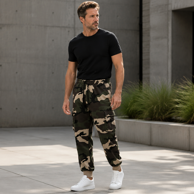 Men's Camouflage Drawstring Athletic Cargo Pants