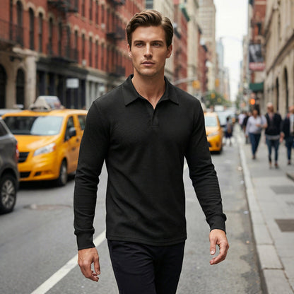 Men's Breathable Waffle Texture Collared Top