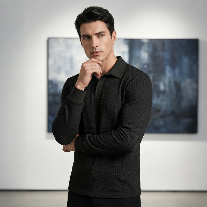 Men's Breathable Waffle Texture Collared Top