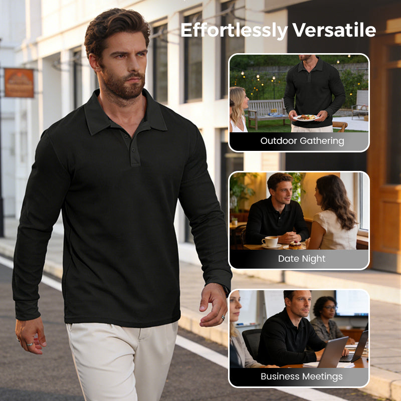 Men's Breathable Waffle Texture Collared Top