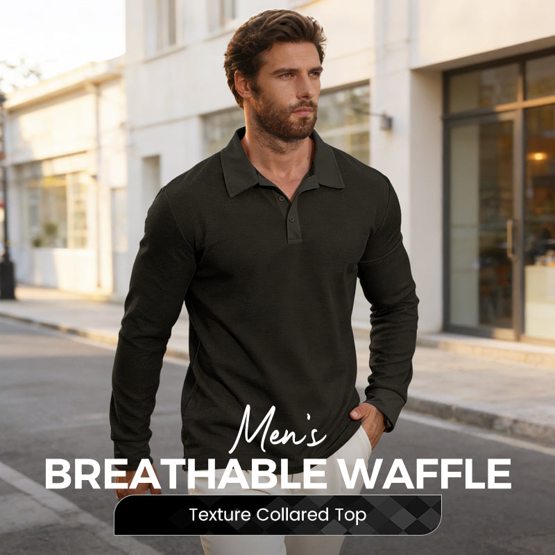 Men's Breathable Waffle Texture Collared Top
