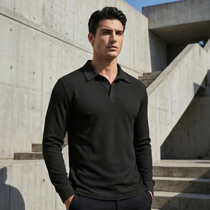 Men's Breathable Waffle Texture Collared Top