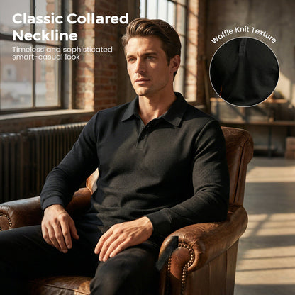 Men's Breathable Waffle Texture Collared Top