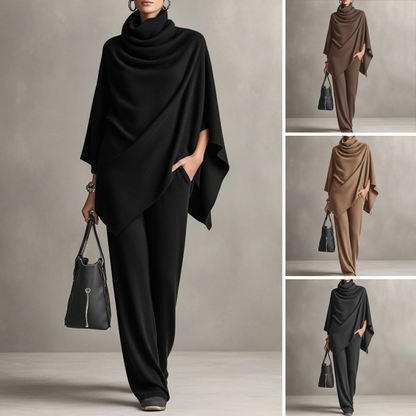 Women's Cowl Neck Cape & Wide-Leg Pants Set