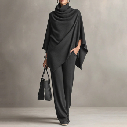 Women's Cowl Neck Cape & Wide-Leg Pants Set