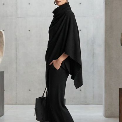 Women's Cowl Neck Cape & Wide-Leg Pants Set