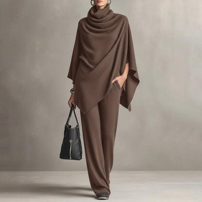 Women's Cowl Neck Cape & Wide-Leg Pants Set
