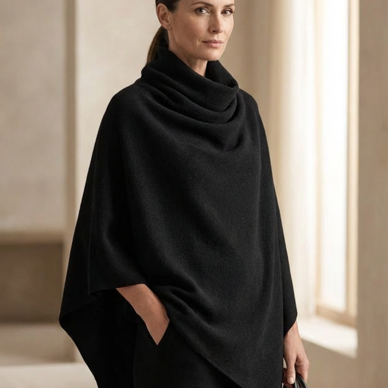 Women's Cowl Neck Cape & Wide-Leg Pants Set