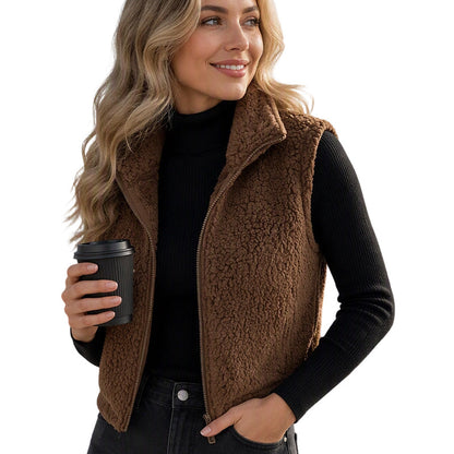 Women's Stand Collar Zip-Up Warm Vest