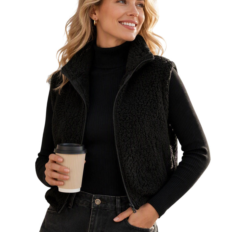 Women's Stand Collar Zip-Up Warm Vest