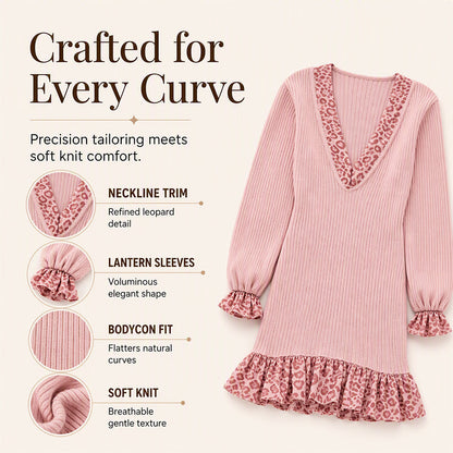 Women's Lantern Sleeve V Neck Knit Dress