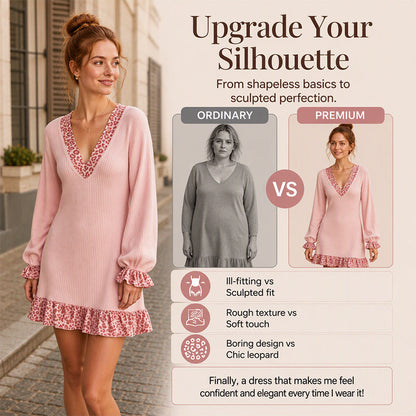 Women's Lantern Sleeve V Neck Knit Dress