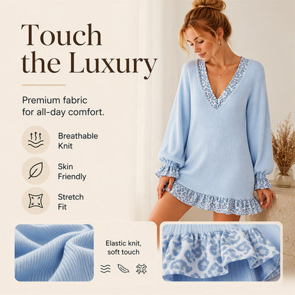 Women's Lantern Sleeve V Neck Knit Dress