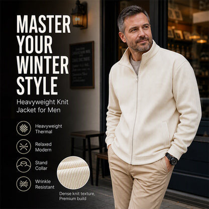 Men's Warm Stand Collar Ribbed Knit Jacket