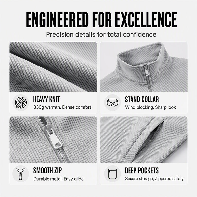 Men's Warm Stand Collar Ribbed Knit Jacket