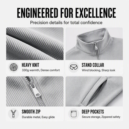 Men's Warm Stand Collar Ribbed Knit Jacket