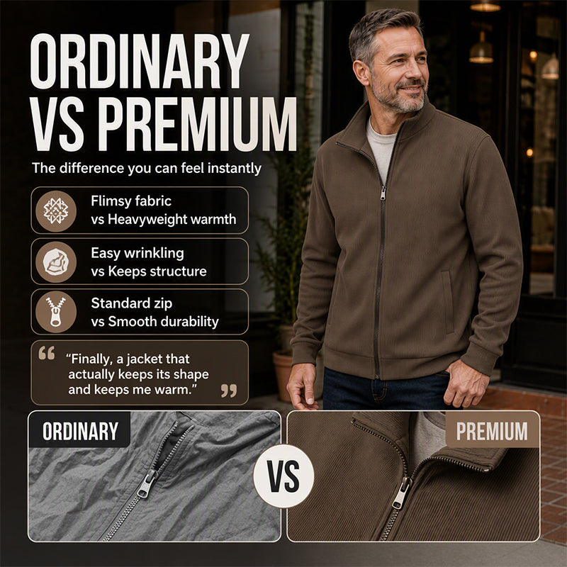 Men's Warm Stand Collar Ribbed Knit Jacket