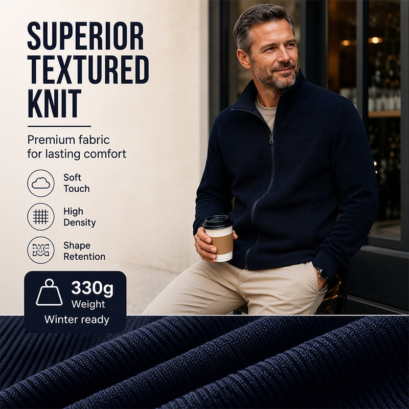 Men's Warm Stand Collar Ribbed Knit Jacket