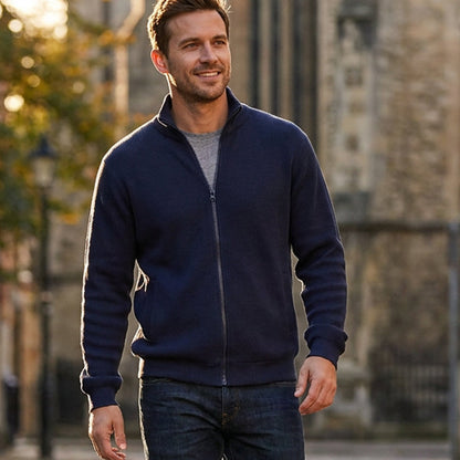 Men's Warm Stand Collar Ribbed Knit Jacket