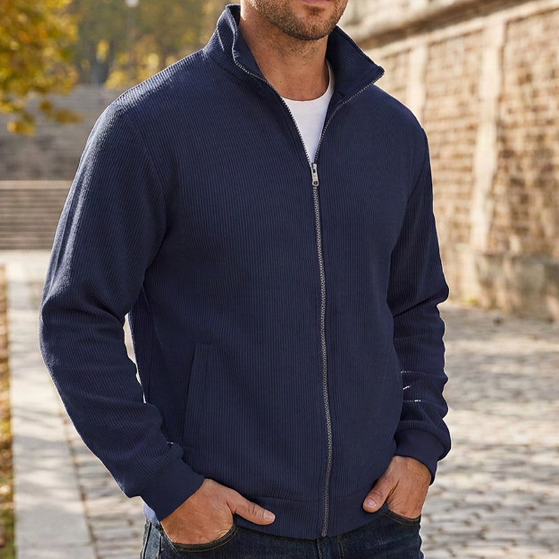 Men's Warm Stand Collar Ribbed Knit Jacket