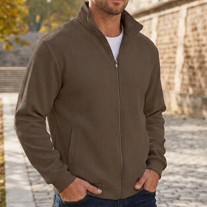 Men's Warm Stand Collar Ribbed Knit Jacket