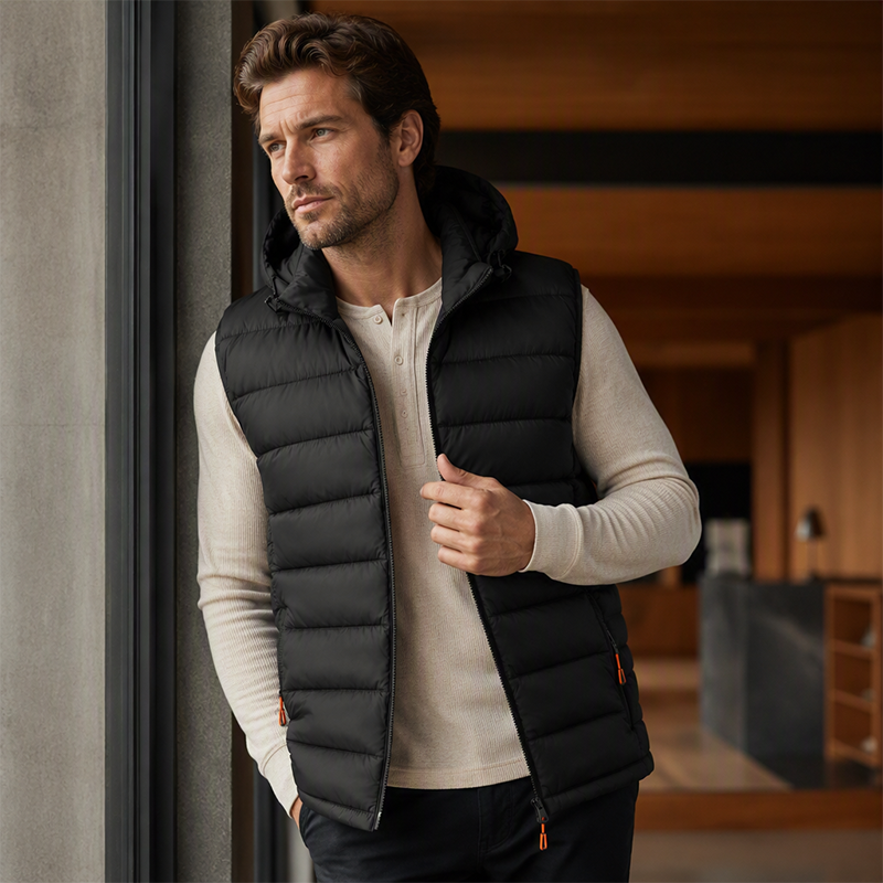 Men's Winter Padded Vest with Detachable Hood