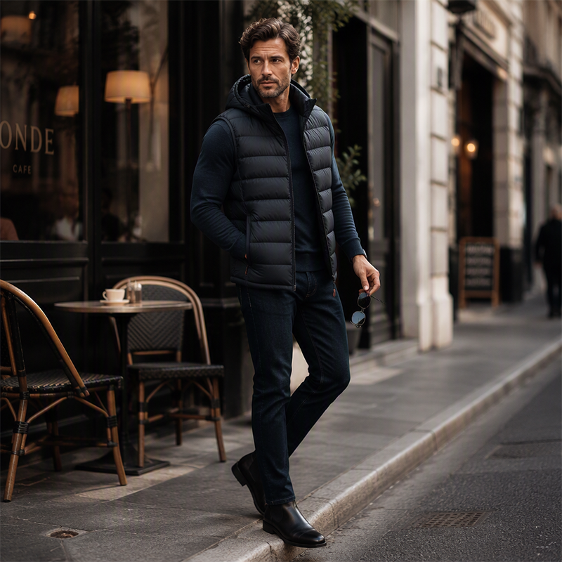 Men's Winter Padded Vest with Detachable Hood