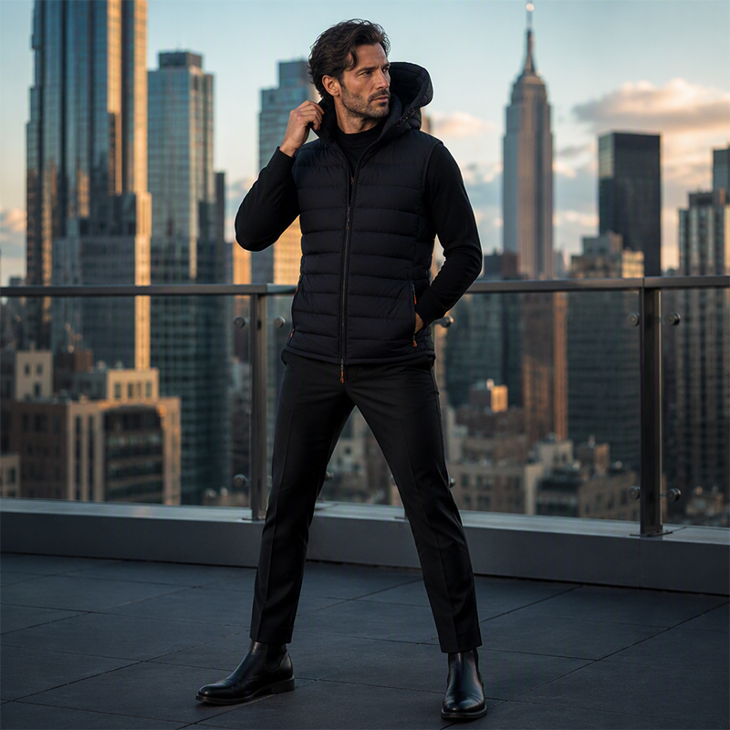 Men's Winter Padded Vest with Detachable Hood