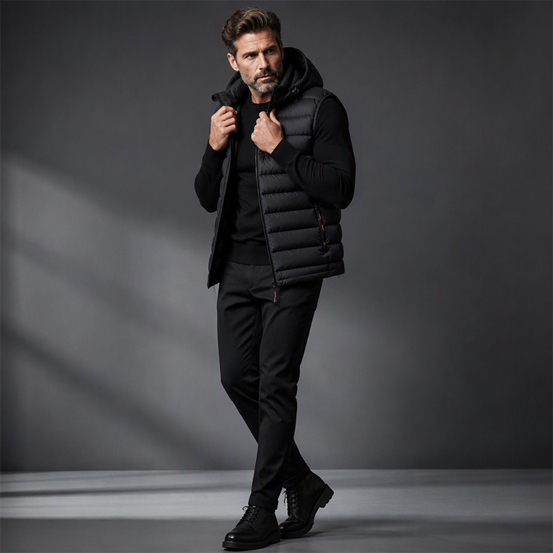 Men's Winter Padded Vest with Detachable Hood