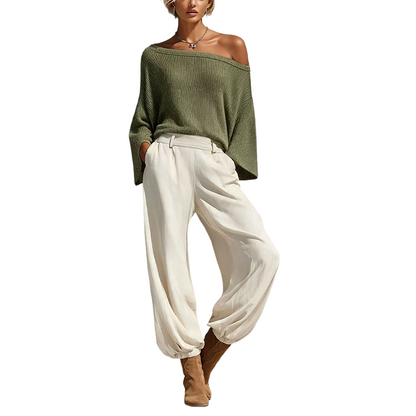 Women's Off-Shoulder Knit Top & Casual Pants Set