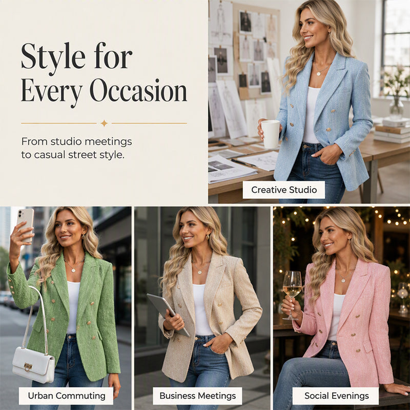Women's Casual Double-Breasted Blazer Jacket