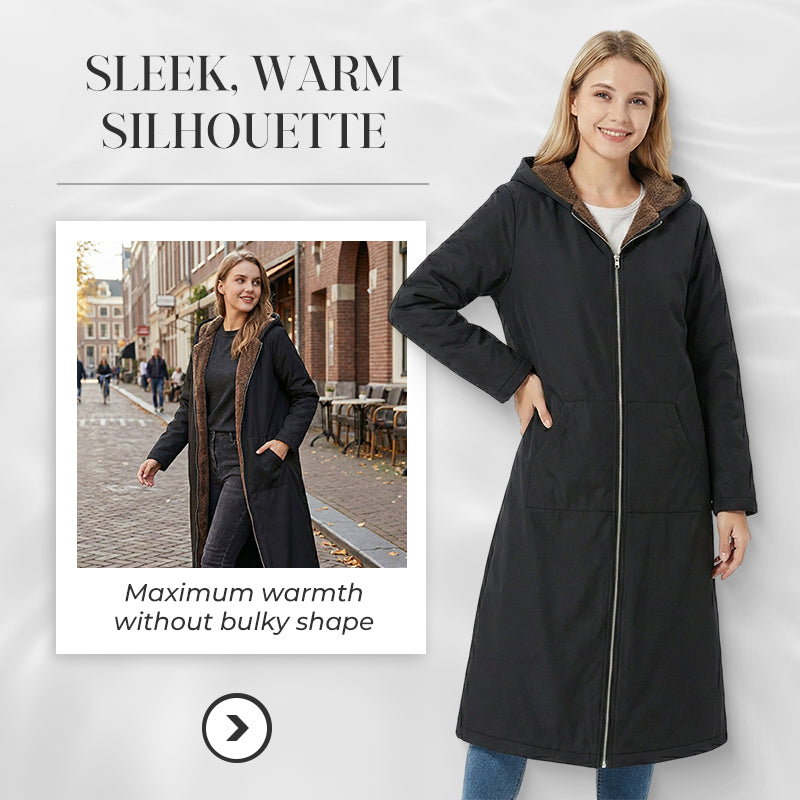 Women’s Vintage Fuzzy-Lined Long Coat With Hood