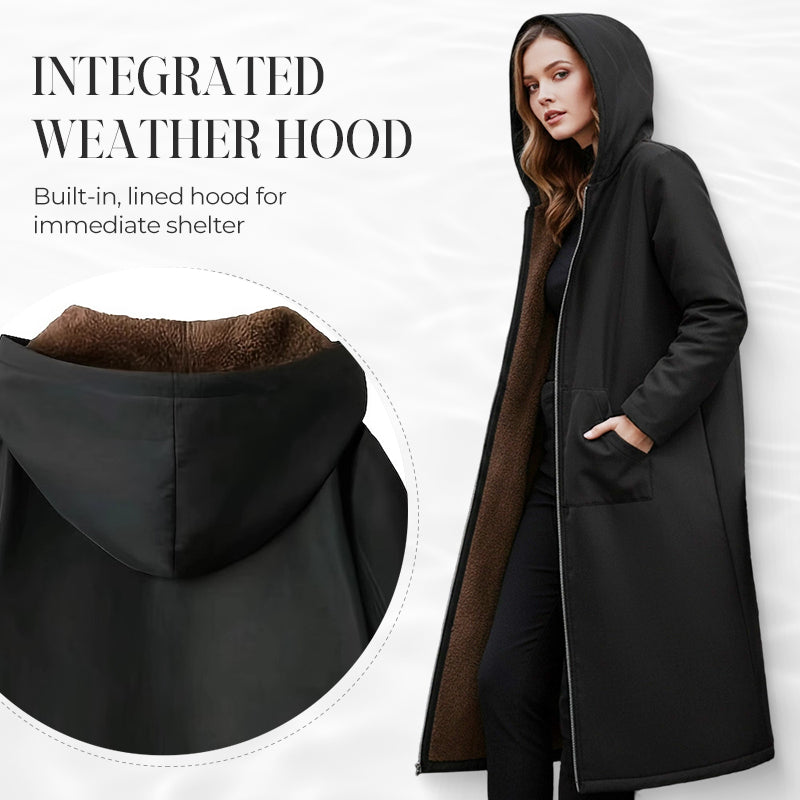 Women’s Vintage Fuzzy-Lined Long Coat With Hood