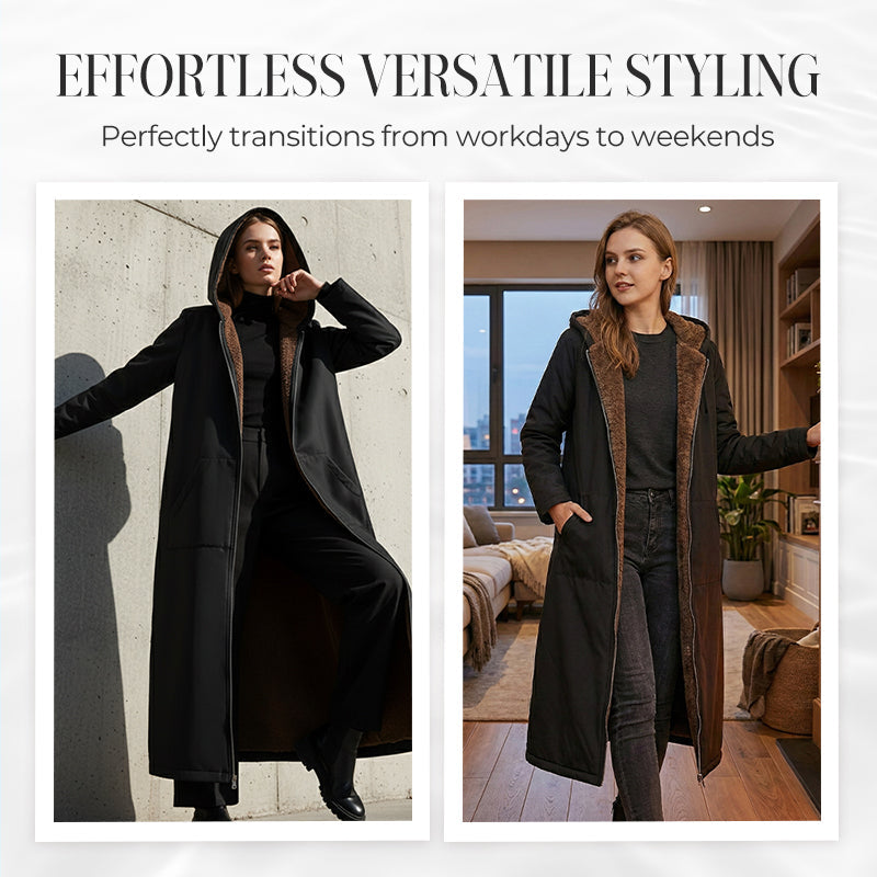 Women’s Vintage Fuzzy-Lined Long Coat With Hood