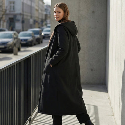Women’s Vintage Fuzzy-Lined Long Coat With Hood