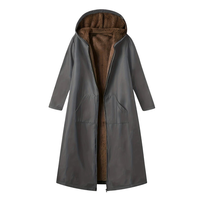 Women’s Vintage Fuzzy-Lined Long Coat With Hood