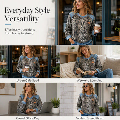 Women's Casual Crewneck Leopard Print Sweatshirt