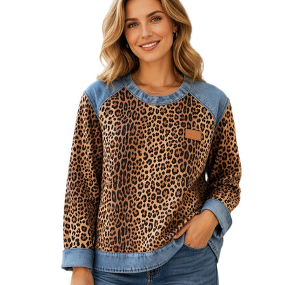 Women's Casual Crewneck Leopard Print Sweatshirt