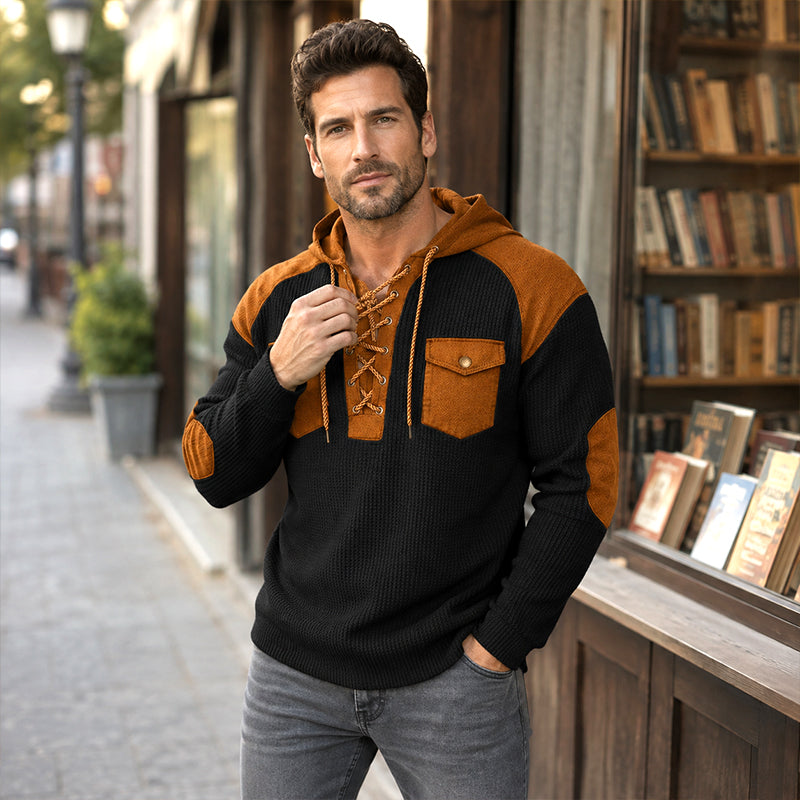 Men's Casual Waffle Knit Hooded Sweatshirt