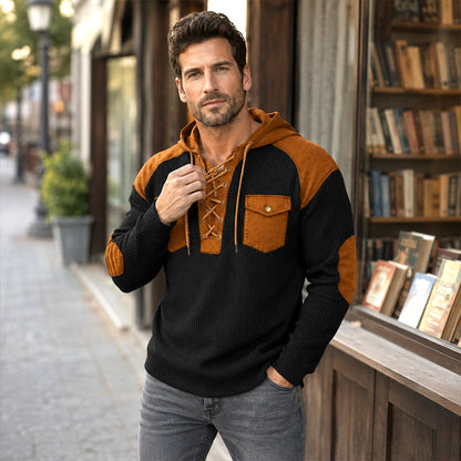 Men's Casual Waffle Knit Hooded Sweatshirt